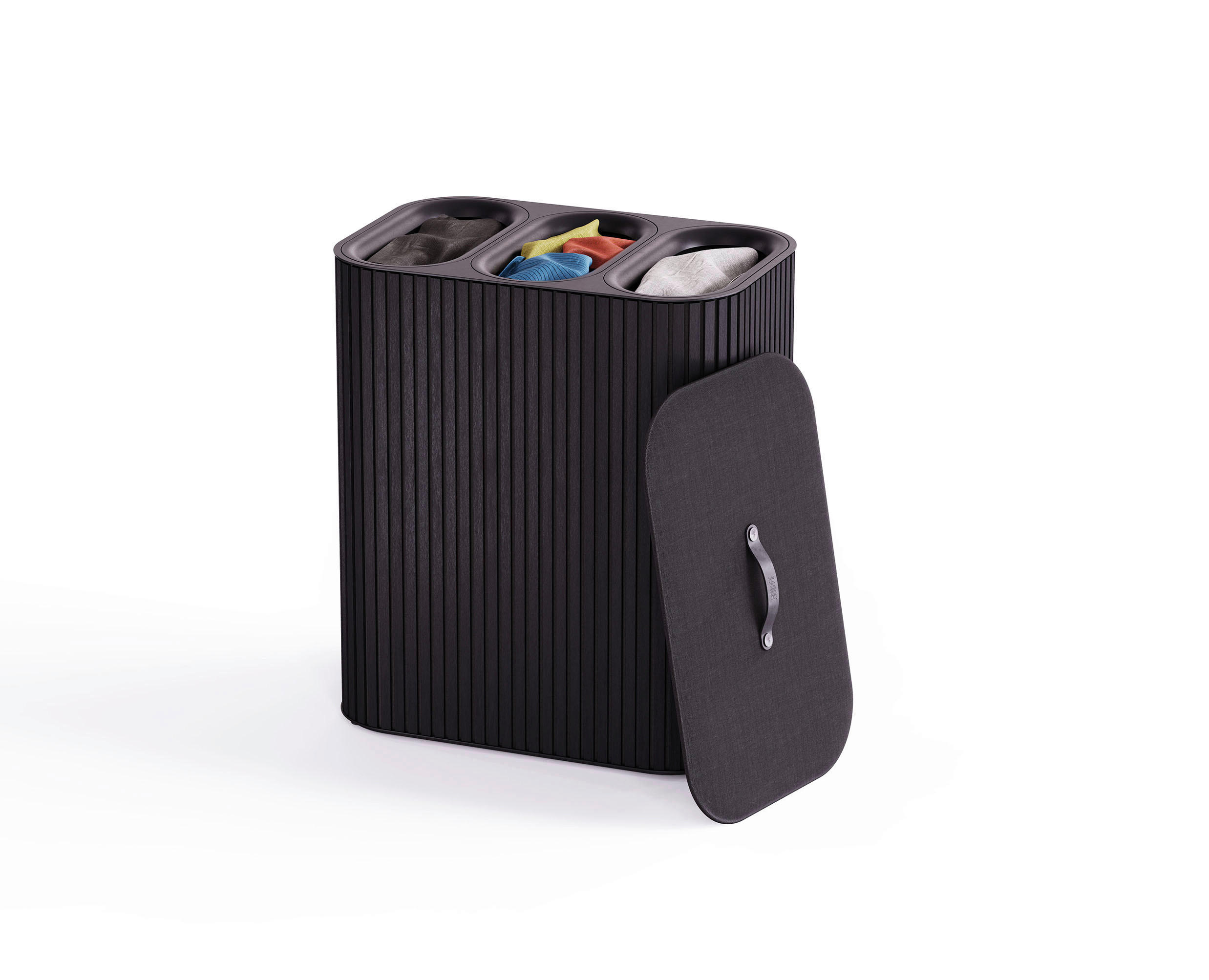 WÄSCHESAMMLER - Schwarz, Basics, Leder/Naturmaterialien (60,8/73,5/40,6cm) - Joseph Joseph