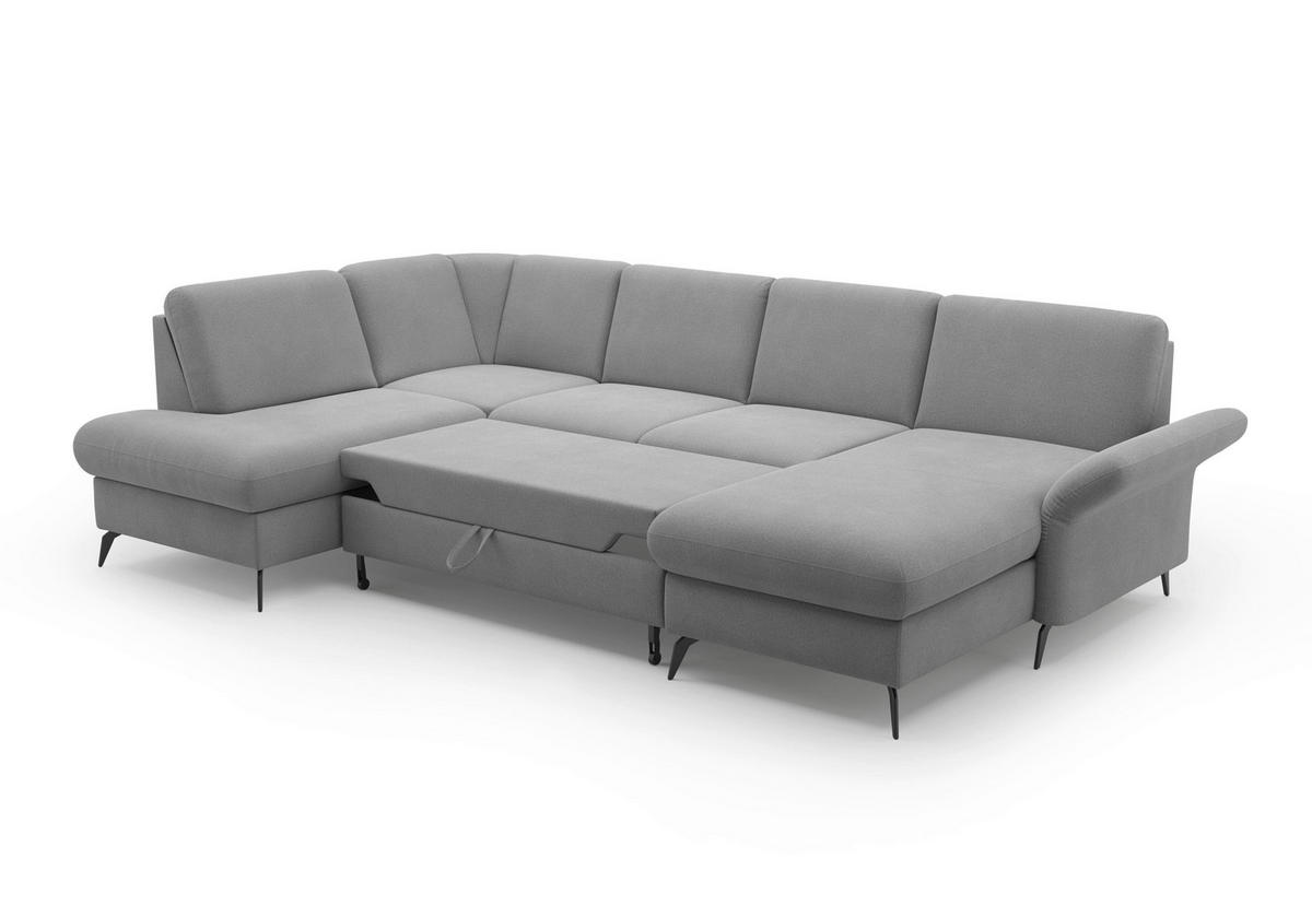 WOHNLANDSCHAFT Grau Flachgewebe  - Schwarz/Grau, KONVENTIONELL, Textil/Metall (195/314/164cm) - Sit & More