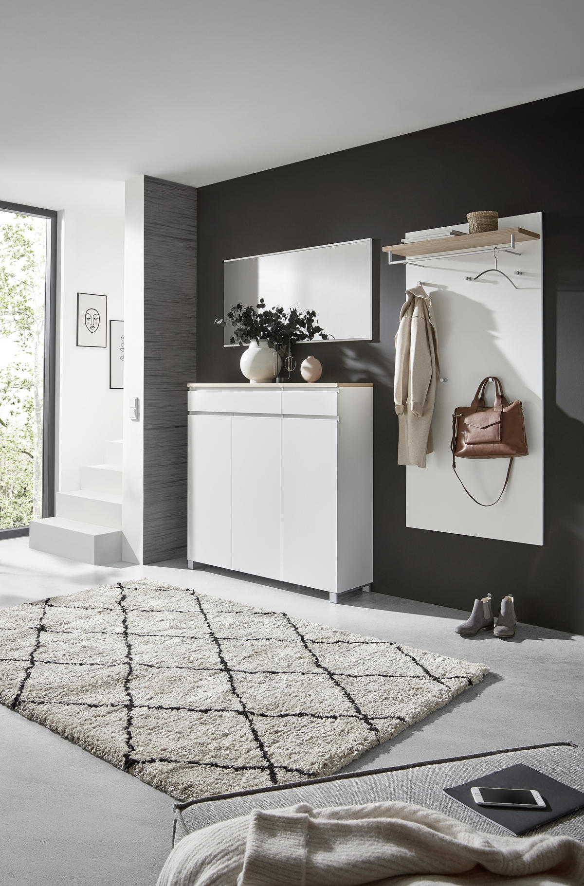 GARDEROBE 3-teilig  in 215/200/37 cm  - Eichefarben/Silberfarben, Design, Holz/Holzwerkstoff (215/200/37cm) - Dieter Knoll