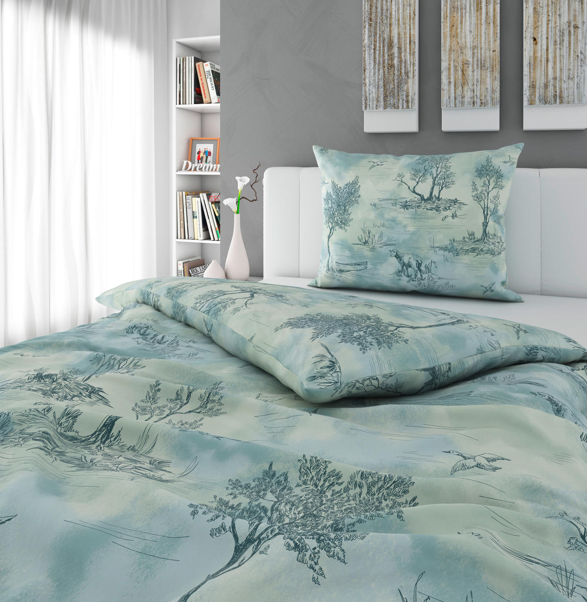POSTELJNINA 140/200 cm flanela modra, bež  - modra/bež, Konvencionalno, tekstil (140/200cm) - Esposa