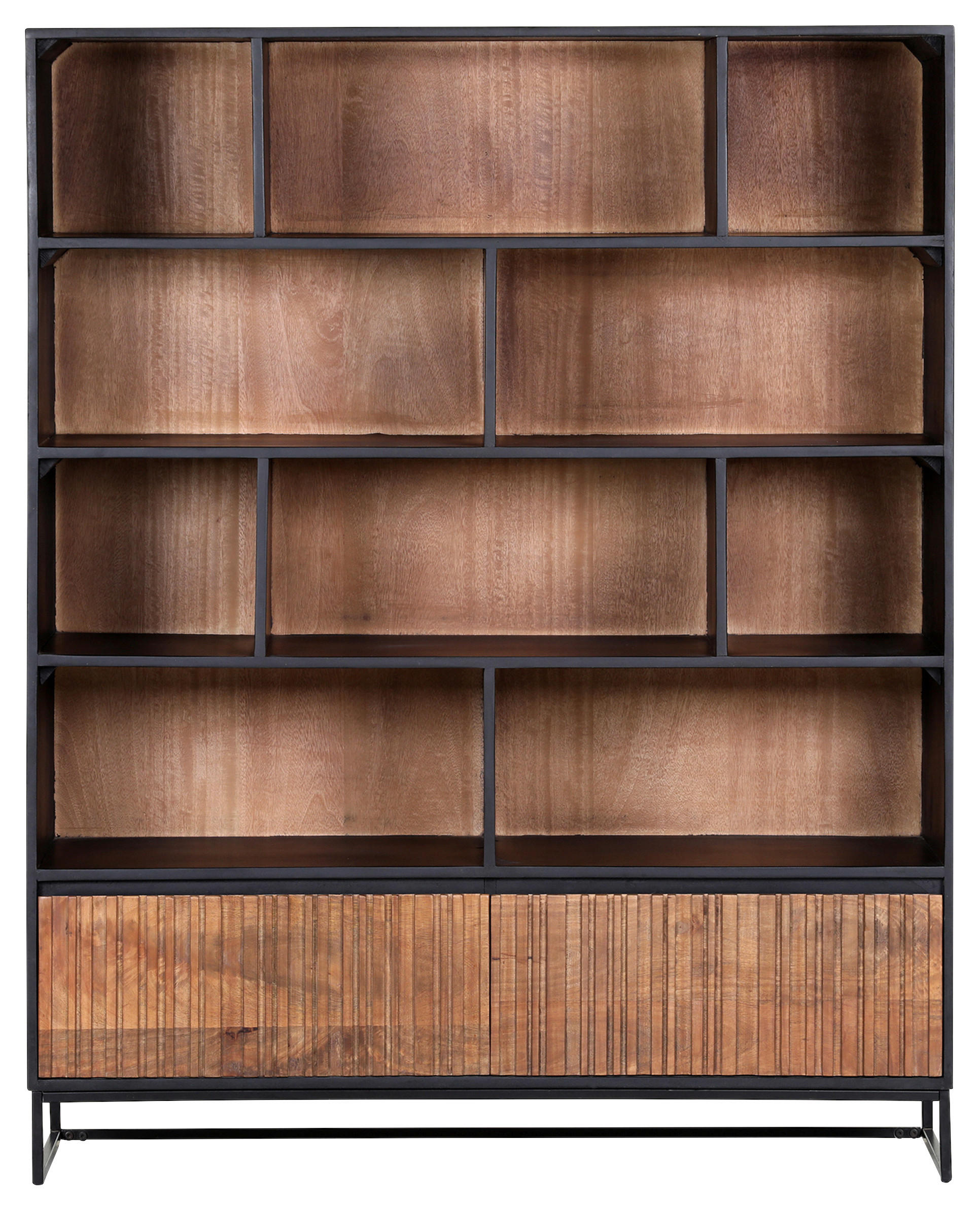 REGAL Mangoholz furniert, massiv Braun, Naturfarben, Schwarz  - Schwarz/Braun, LIFESTYLE, Holz/Metall (120/150/40cm) - Landscape