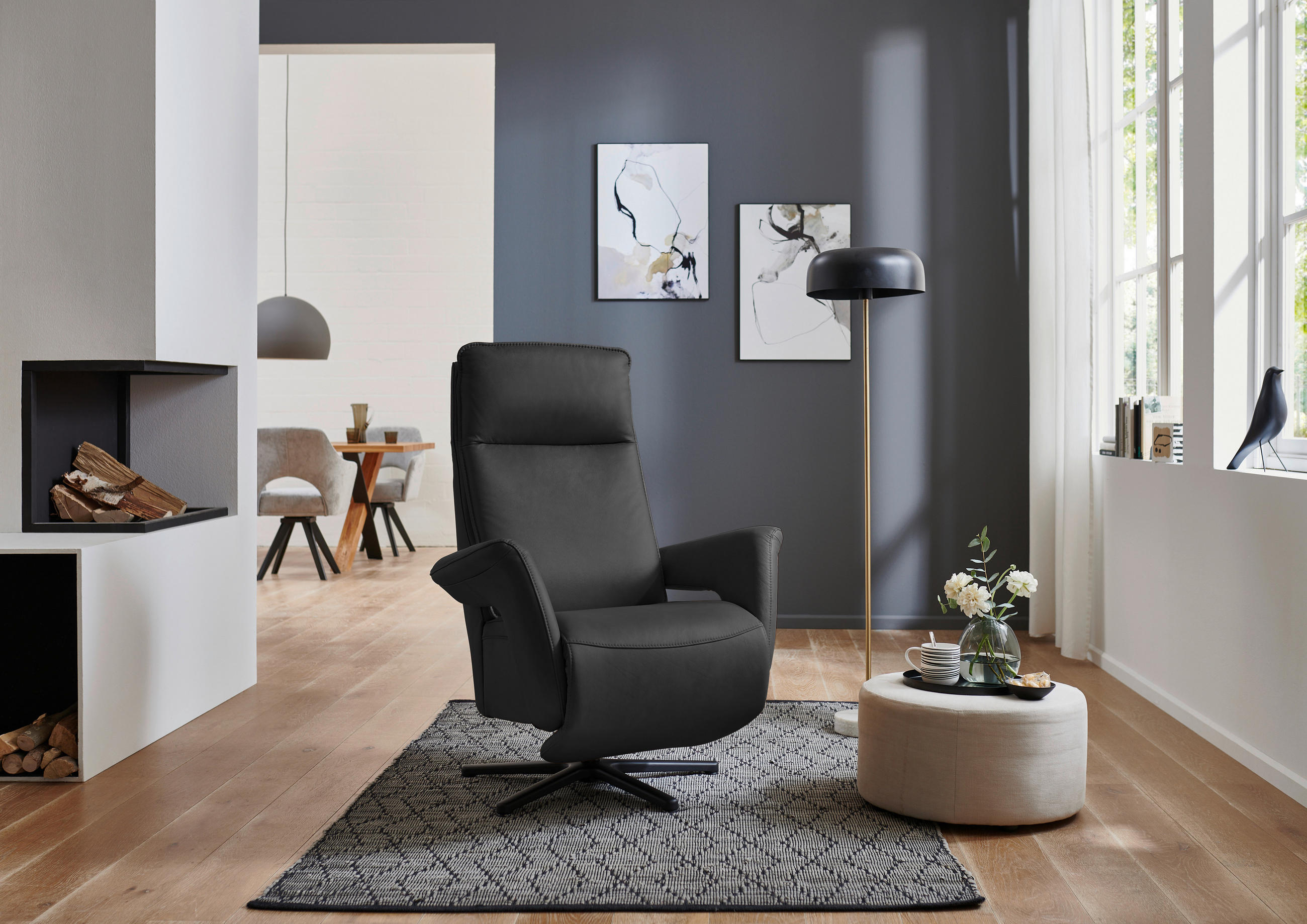 RELAXSESSEL in Leder Schwarz  - Schwarz, Design, Leder/Metall (83/112/87-174cm) - Valdera