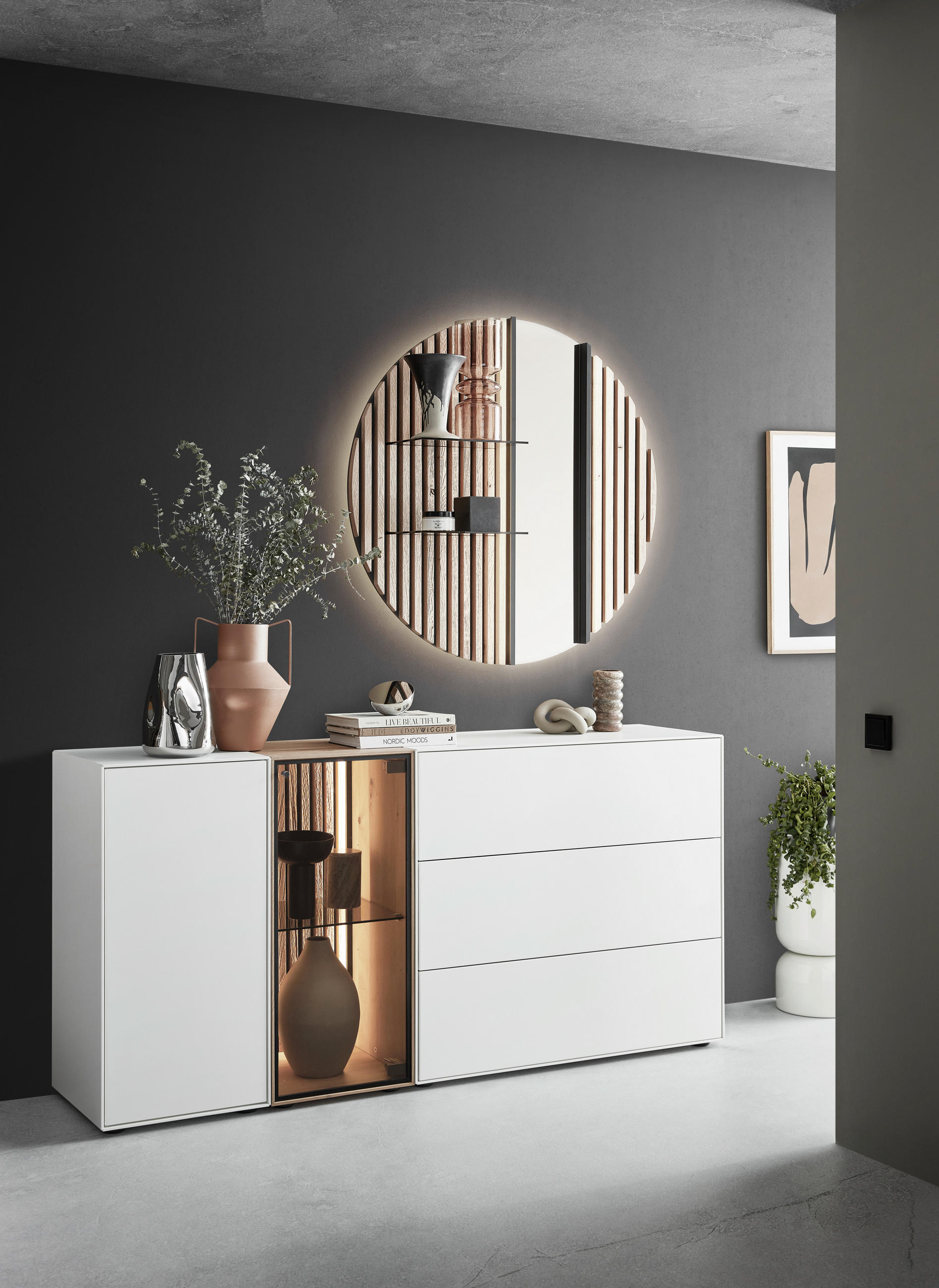 SIDEBOARD  in 184/90/44 cm  - Eichefarben/Anthrazit, Design, Glas/Holz (184/90/44cm) - Johann Jakob