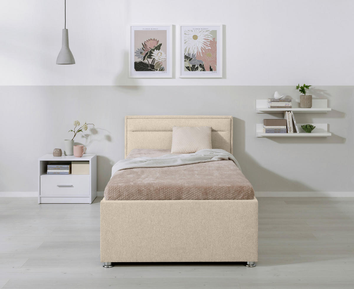 POLSTERBETT Bettkasten, Matratze, Lattenrost Beige 90/200 cm  - Beige, MODERN, Holz/Kunststoff (90/200cm) - MID.YOU