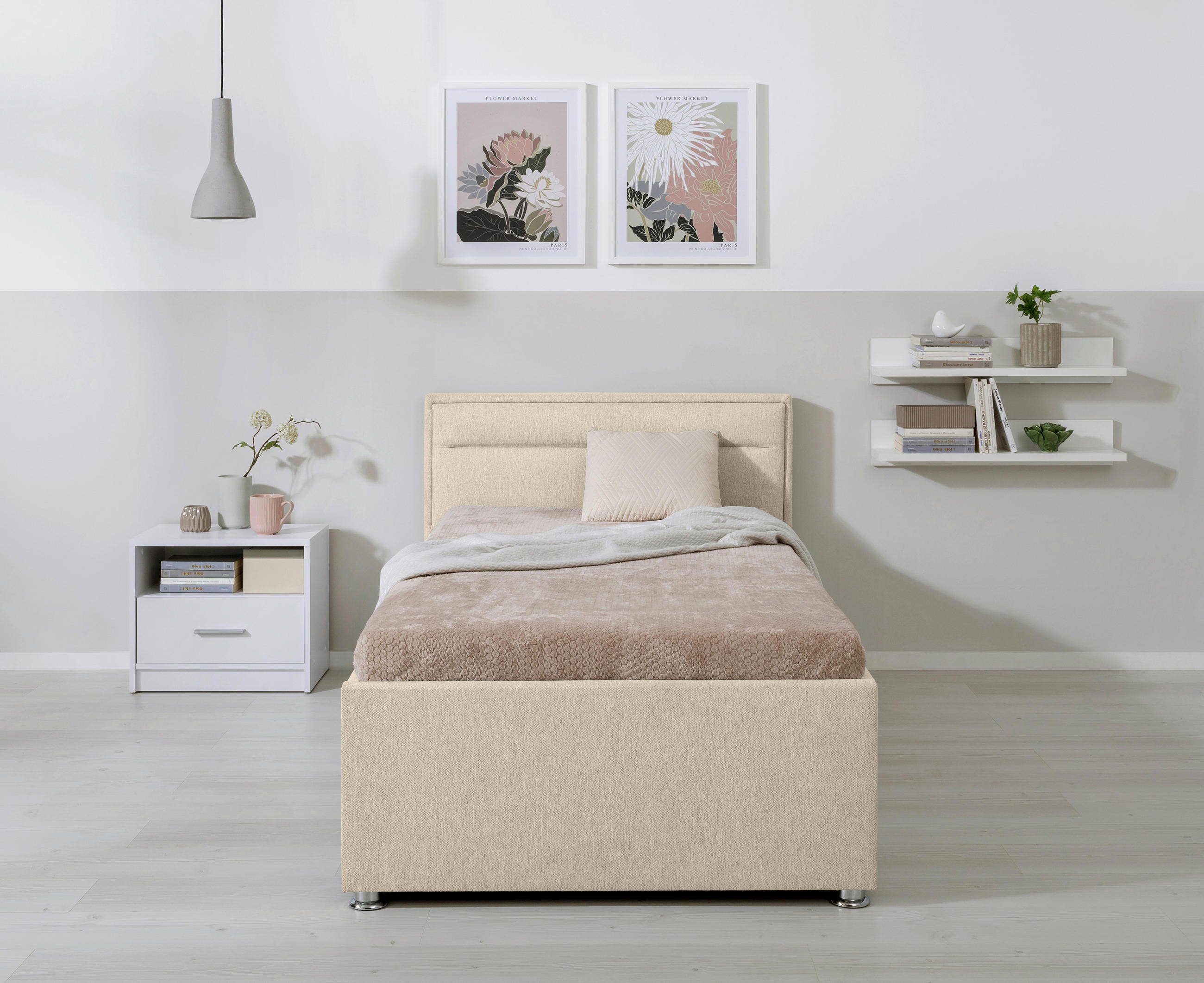 Pat Tapițat, 90/200 cm, bej