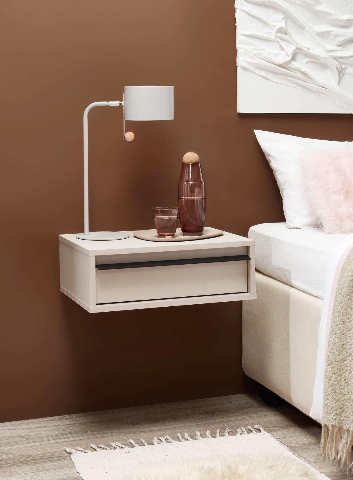 NACHTSCHRANK 50/17/34 cm  - Kaschmir/Schwarz, KONVENTIONELL, Holzwerkstoff/Metall (50/17/34cm) - Chameo