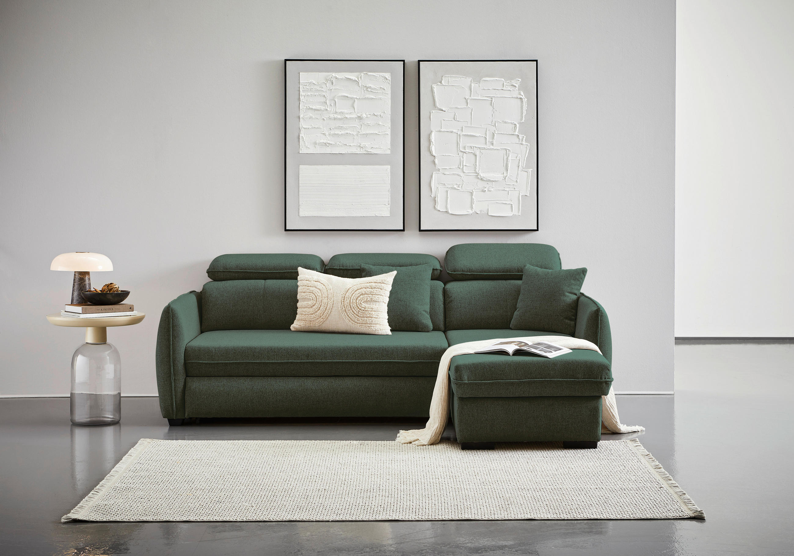 ECKSOFA in Flachgewebe Dunkelgrün  - Dunkelgrün/Schwarz, MODERN, Kunststoff/Textil (182/237cm) - Carryhome