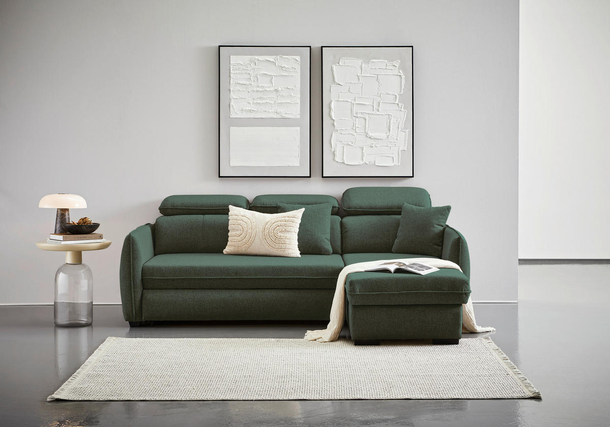 ECKSOFA in Flachgewebe Dunkelgrün  - Dunkelgrün/Schwarz, Modern, Kunststoff/Textil (182/237cm) - Carryhome