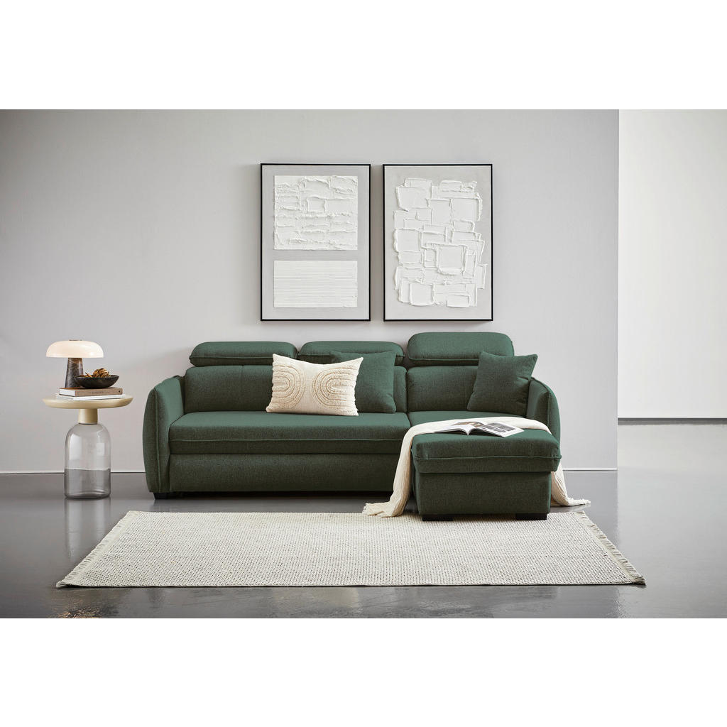 Thumbnail - Carryhome Ecksofa, Dunkelgrün, Textil, 3-Sitzer, seitenverkehrt montierbar, L-Form, 237x182 cm, Stoffauswahl, Liegefunkt...