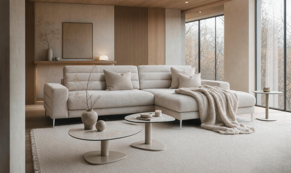 ECKSOFA  in Chenille Naturfarben  293/207 cm  - Naturfarben, Design, Textil/Metall (293/207cm) - Dieter Knoll