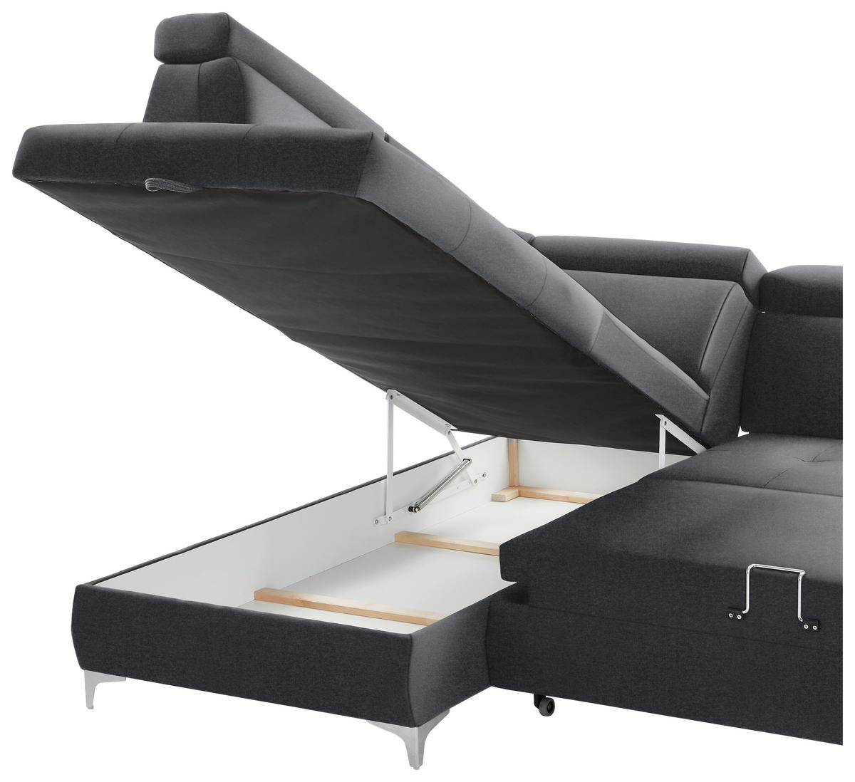 ECKSOFA Grau, Dunkelgrau Samt  - Chromfarben/Dunkelgrau, KONVENTIONELL, Textil/Metall (206/271cm) - Carryhome