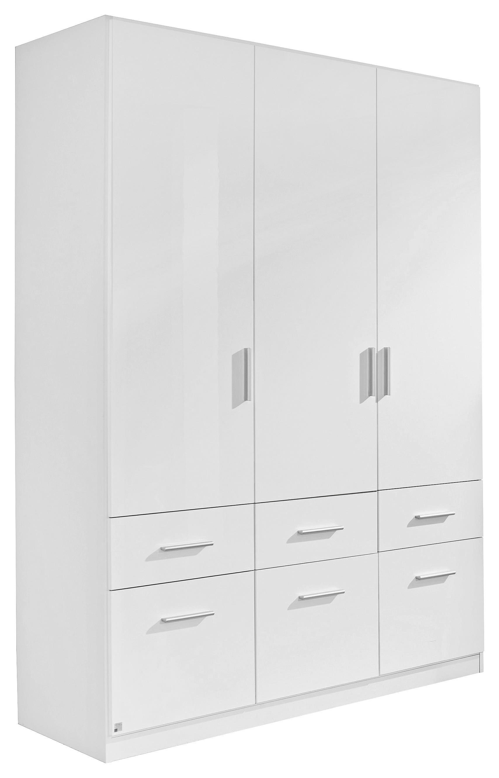 KLEIDERSCHRANK 3-türig Weiß, Weiß hochglanz  - Weiß hochglanz/Alufarben, Design, Holzwerkstoff/Kunststoff (136/197/54cm) - Carryhome