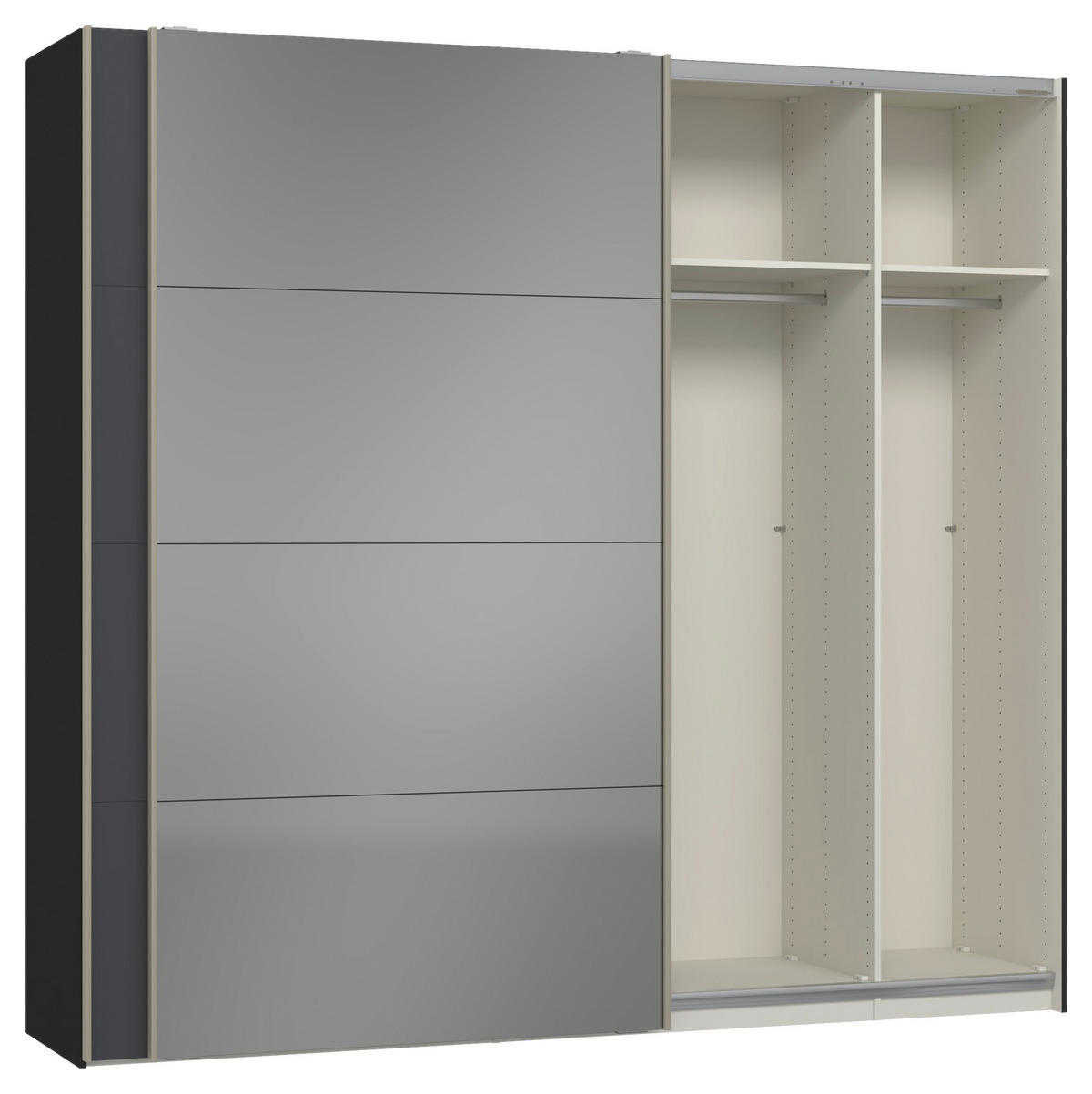 SCHWEBETÜRENSCHRANK 253/236/65 cm 2-türig Anthrazit, Schwarz  - Edelstahlfarben/Anthrazit, Design, Glas/Holzwerkstoff (253/236/65cm) - Jutzler