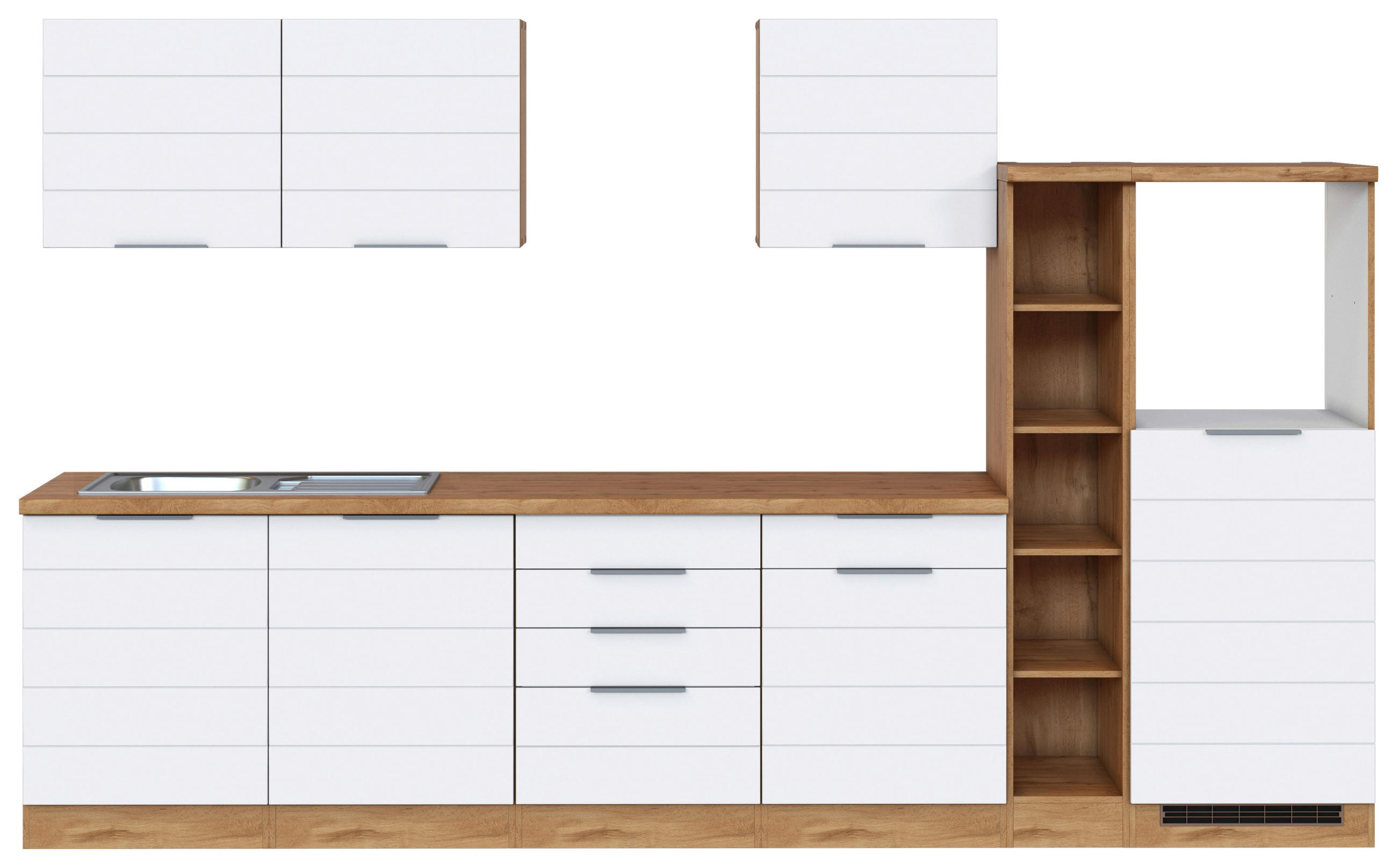 KÜCHENLEERBLOCK 330 cm   in Weiß, Eiche Wotan  - Eiche Wotan/Weiß, Design, Holzwerkstoff/Metall (330cm) - Held