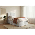 BOXBETT 70/200 cm,  in Hellgrau, Matratze, gepolstertes Kopfteil, Bettkasten, Topper, H3 = fest  - Hellgrau/Schwarz, Design, Holzwerkstoff/Kunststoff (70/200cm) - Esposa
