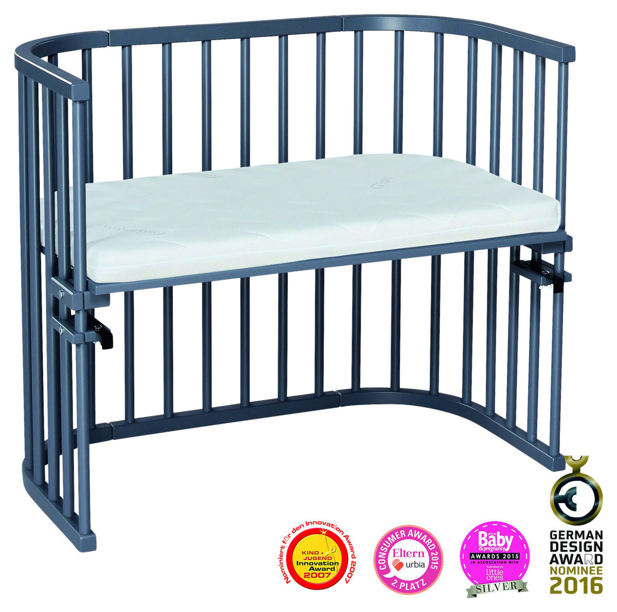 BEISTELLBETT BABYBAY MAXI 94/54/79 cm  - Schieferfarben/Grau, Basics, Holz (94/54/79cm) - Babybay