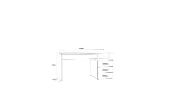 SCHREIBTISCH 138/59,9/70,2 cm Eichefarben, Weiß Hochglanz  - Weiß Hochglanz/Eichefarben, Basics, Holzwerkstoff/Metall (138/59,9/70,2cm) - Carryhome