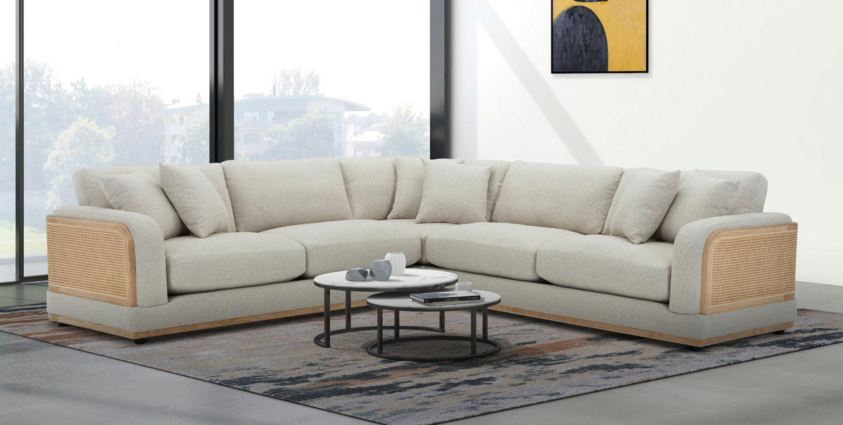 ECKSOFA WIENER GEFLECHT Beige, Creme Flachgewebe  - Beige/Creme, LIFESTYLE, Holz/Kunststoff (294/294cm) - Livetastic
