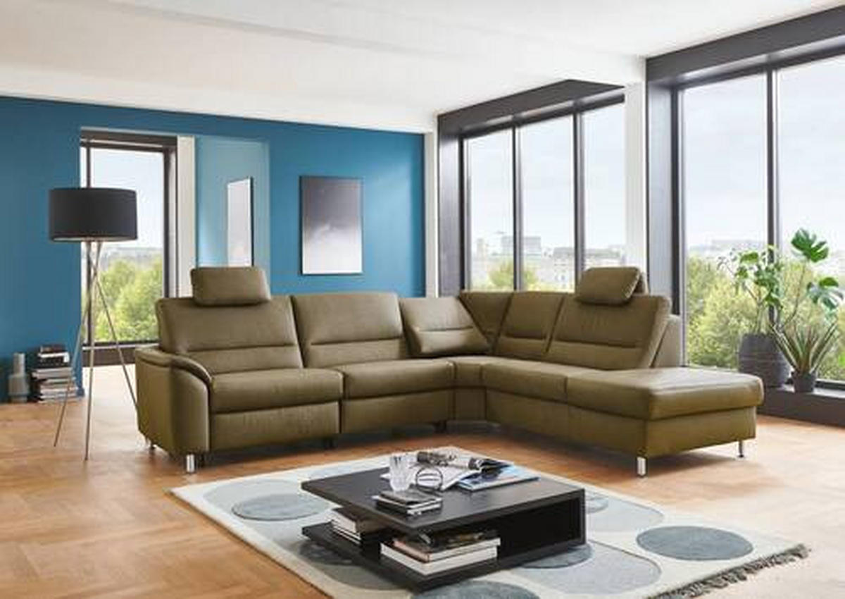 ECKSOFA in Echtleder Grün  - Alufarben/Grün, Konventionell, Leder/Metall (290/249cm) - Beldomo Premium