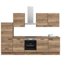 KÜCHENBLOCK 300 cm   in Eiche dunkel  - Eiche dunkel/Eichefarben, MODERN, Holzwerkstoff/Metall (300cm) - Nobilia