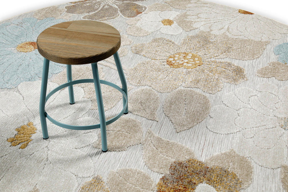 OUTDOORTEPPICH 160 cm Beach Flower Hellblau, Beige, Currygelb  - Currygelb/Beige, KONVENTIONELL, Textil (160cm) - WECON HOME