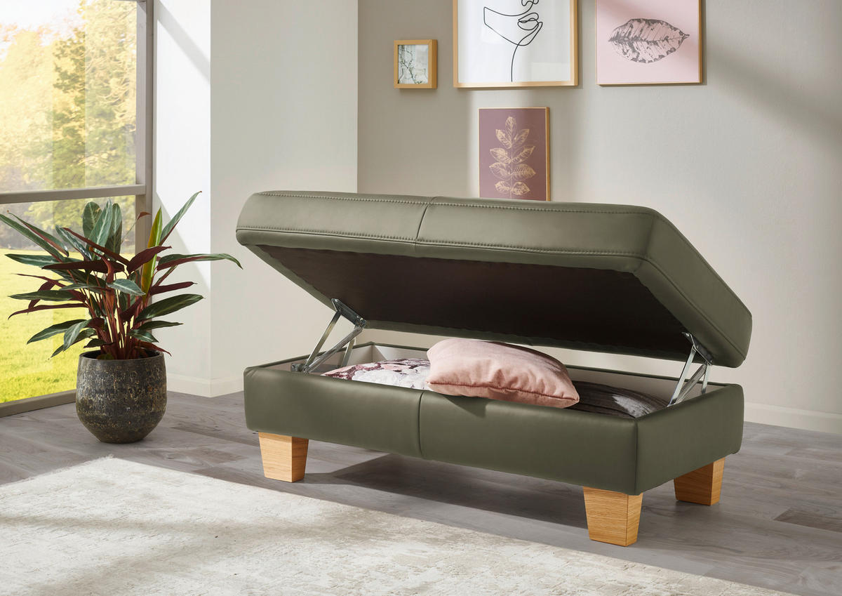 ECKSOFA in Echtleder Grau, Grün  235/257 cm  - Eiche Bianco/Grau, Natur, Leder/Holz (235/257cm) - Valdera