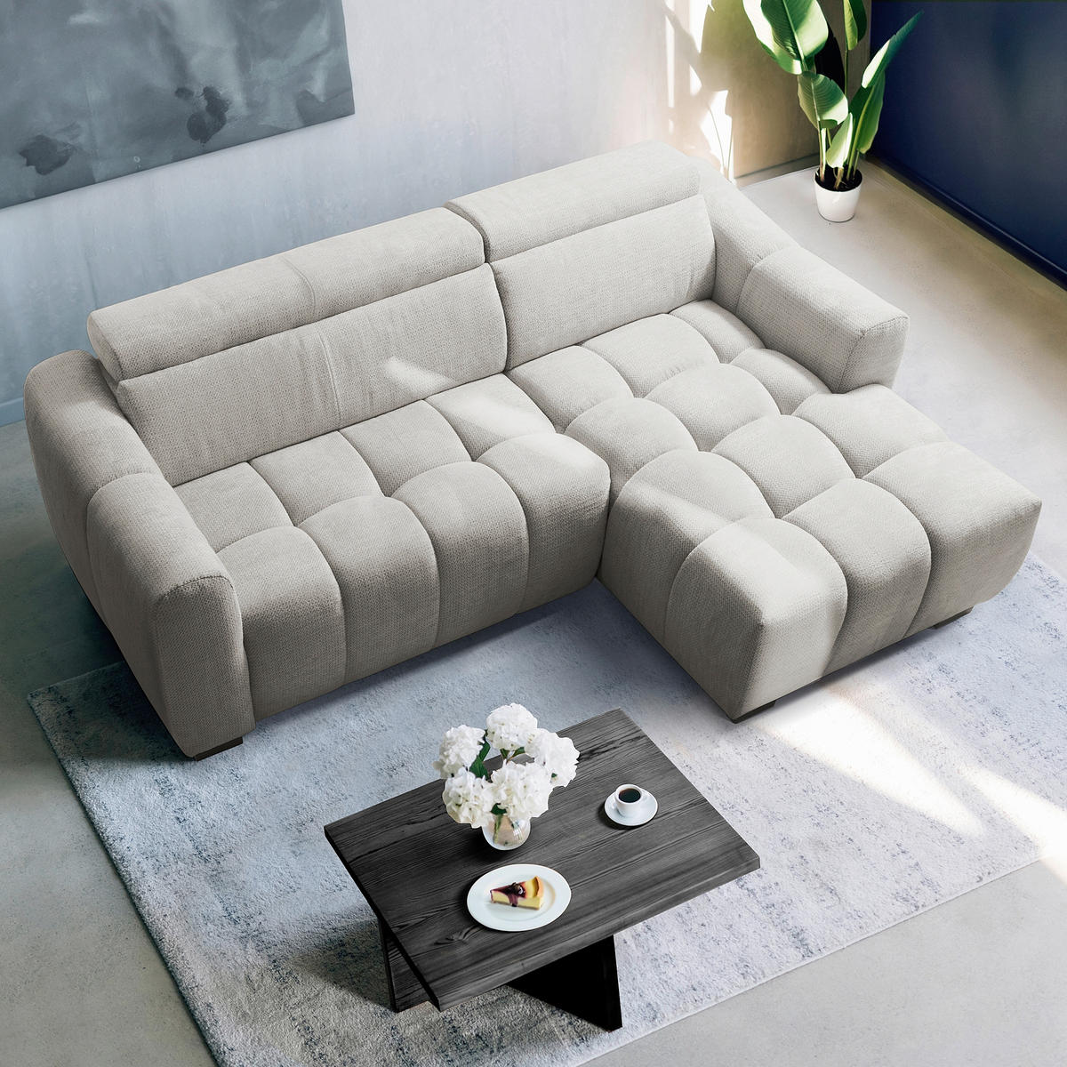 ECKSOFA  Webstoff Greige  - Greige/Schwarz, Design, Kunststoff/Textil (274/177cm) - Livetastic