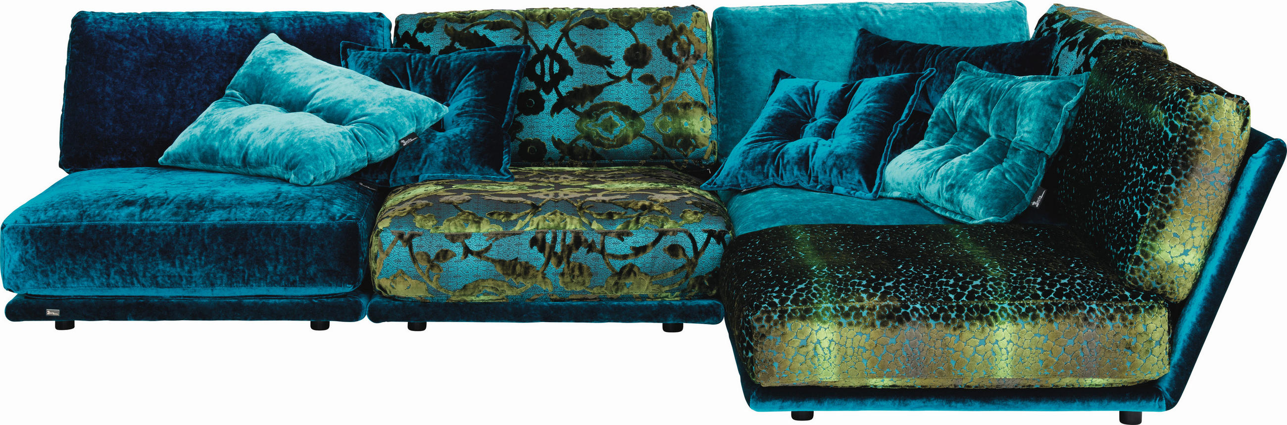 ECKSOFA in Jacquard, Velours Multicolor  205/293 cm  - Multicolor/Schwarz, Design, Kunststoff/Textil (205/293cm) - Bretz