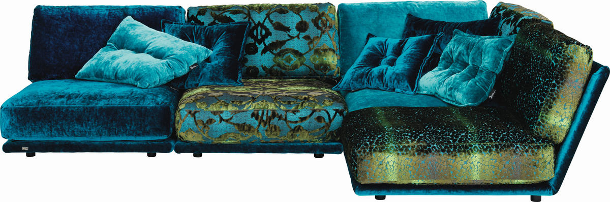 ECKSOFA in Jacquard, Velours Multicolor  205/293 cm  - Multicolor/Schwarz, Design, Kunststoff/Textil (205/293cm) - Bretz