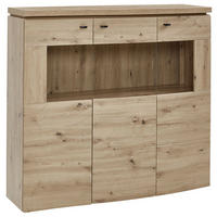 HIGHBOARD Eiche Artisan  135,2/125/39,7 cm  - Schwarz/Eiche Artisan, Modern, Glas/Holzwerkstoff (135,2/125/39,7cm) - Modante