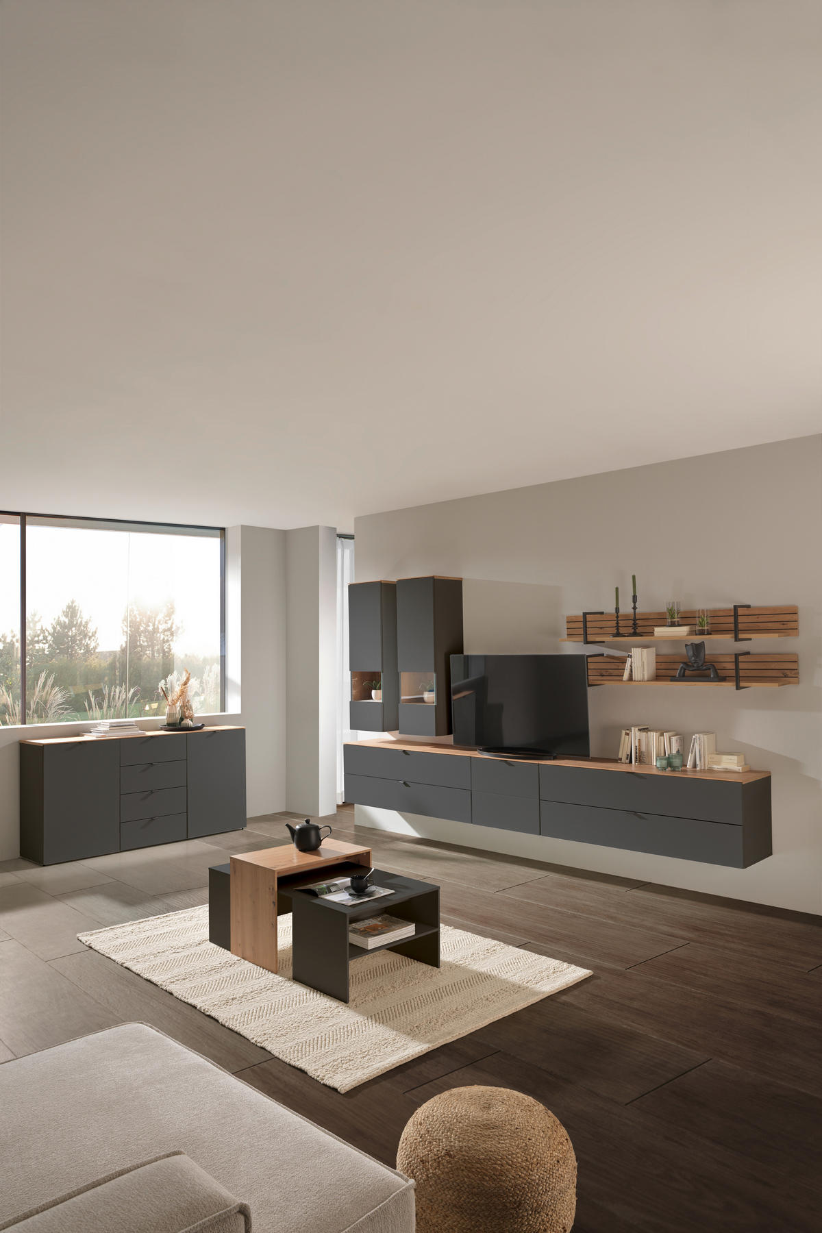 TV-ELEM 140/62/44 cm  - grafitszürke/fekete, Modern, faalapú anyag/fém (140/62/44cm) - Hom`in