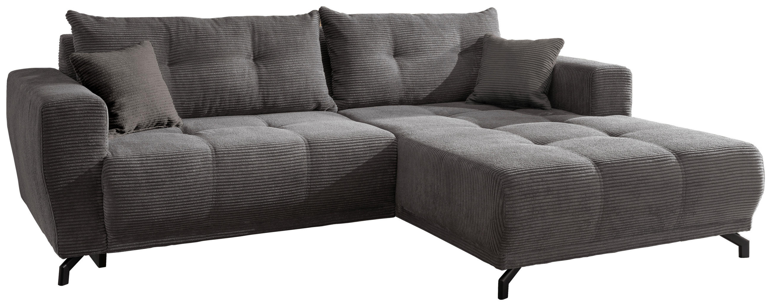 ECKSOFA in Cord Grau  - Schwarz/Grau, Modern, Holz/Textil (246/177cm) - MID.YOU
