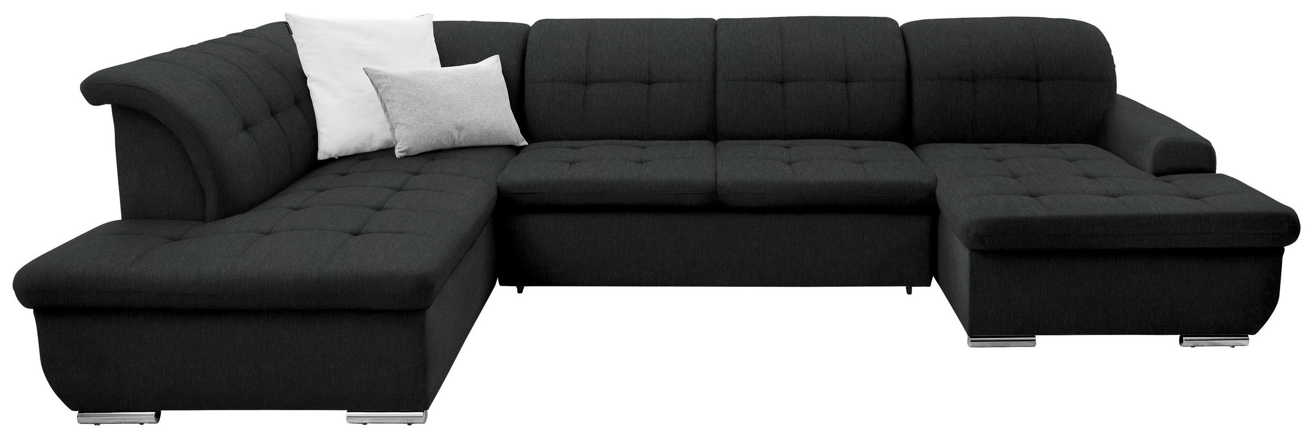 WOHNLANDSCHAFT in Flachgewebe Schwarz  - Silberfarben/Schwarz, Design, Textil/Metall (208/342/145cm) - Cantus