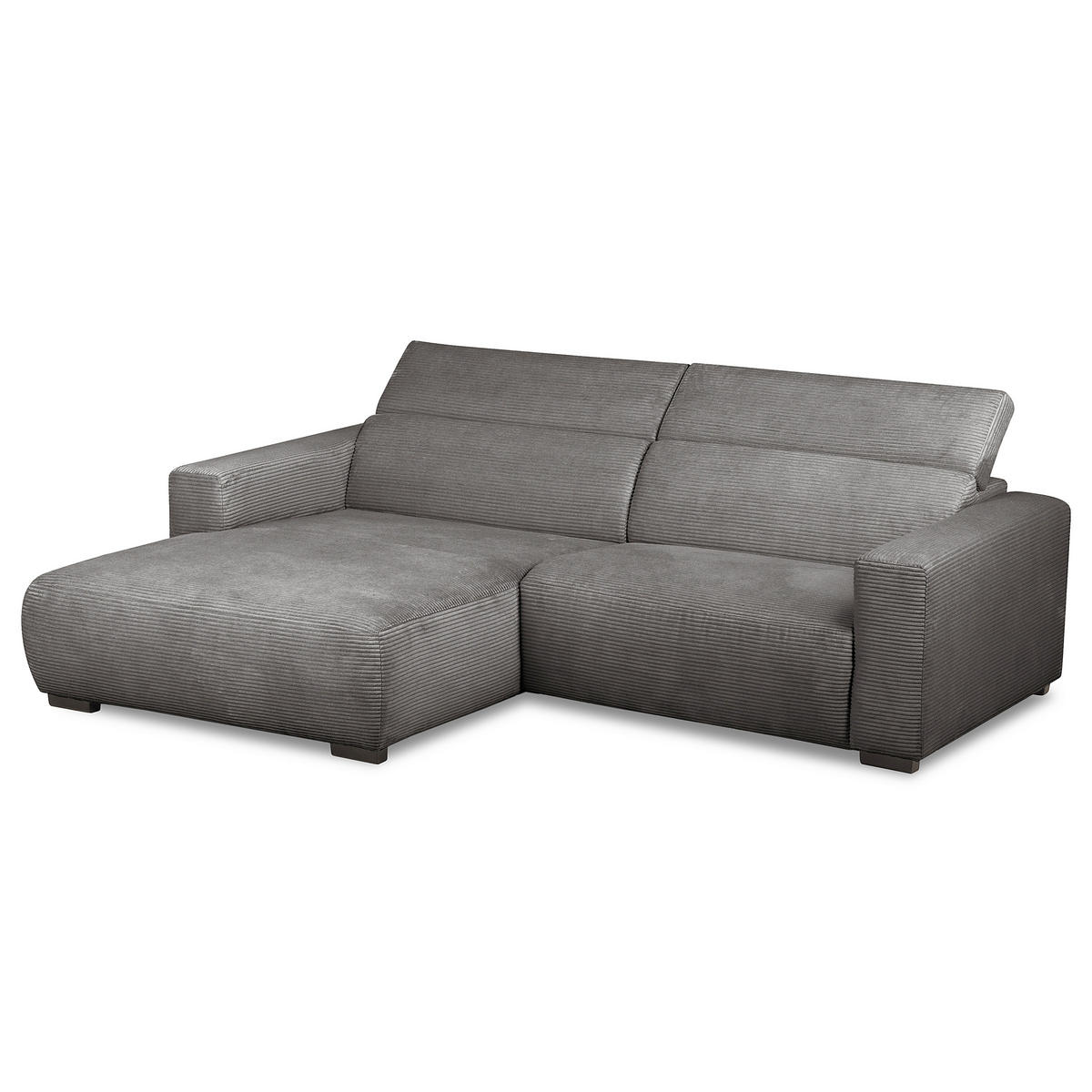 ECKSOFA RENO Grau Cord Relaxfunktion, Kopfteilverstellung  - Schwarz/Grau, Design, Kunststoff/Textil (184/248cm) - Livetastic