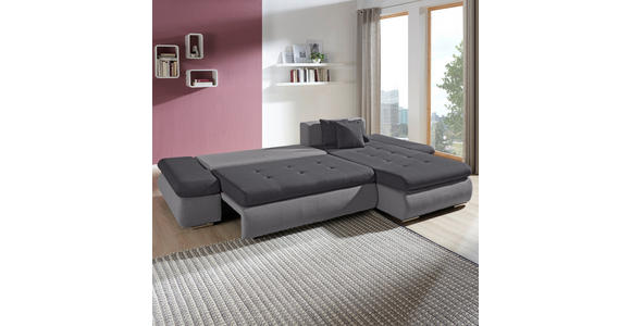 ECKSOFA in Webstoff Hellgrau, Grau 302/187 cm - Chromfarben/Dunkelgrau, Design, Kunststoff/Textil (302/187cm) - Carryhome