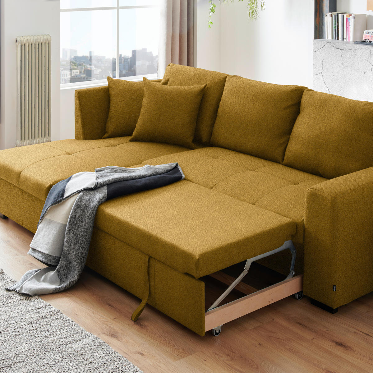 ECKSOFA in Webstoff Dunkelgelb  - Dunkelgelb/Schwarz, Design, Kunststoff/Textil (158/238cm) - Livetastic