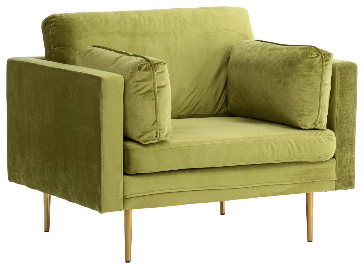 FÅTÖLJ i metall, textil grön, guldfärgad  - grön/guldfärgad, Design, metall/textil (110/84/86cm) - Livetastic