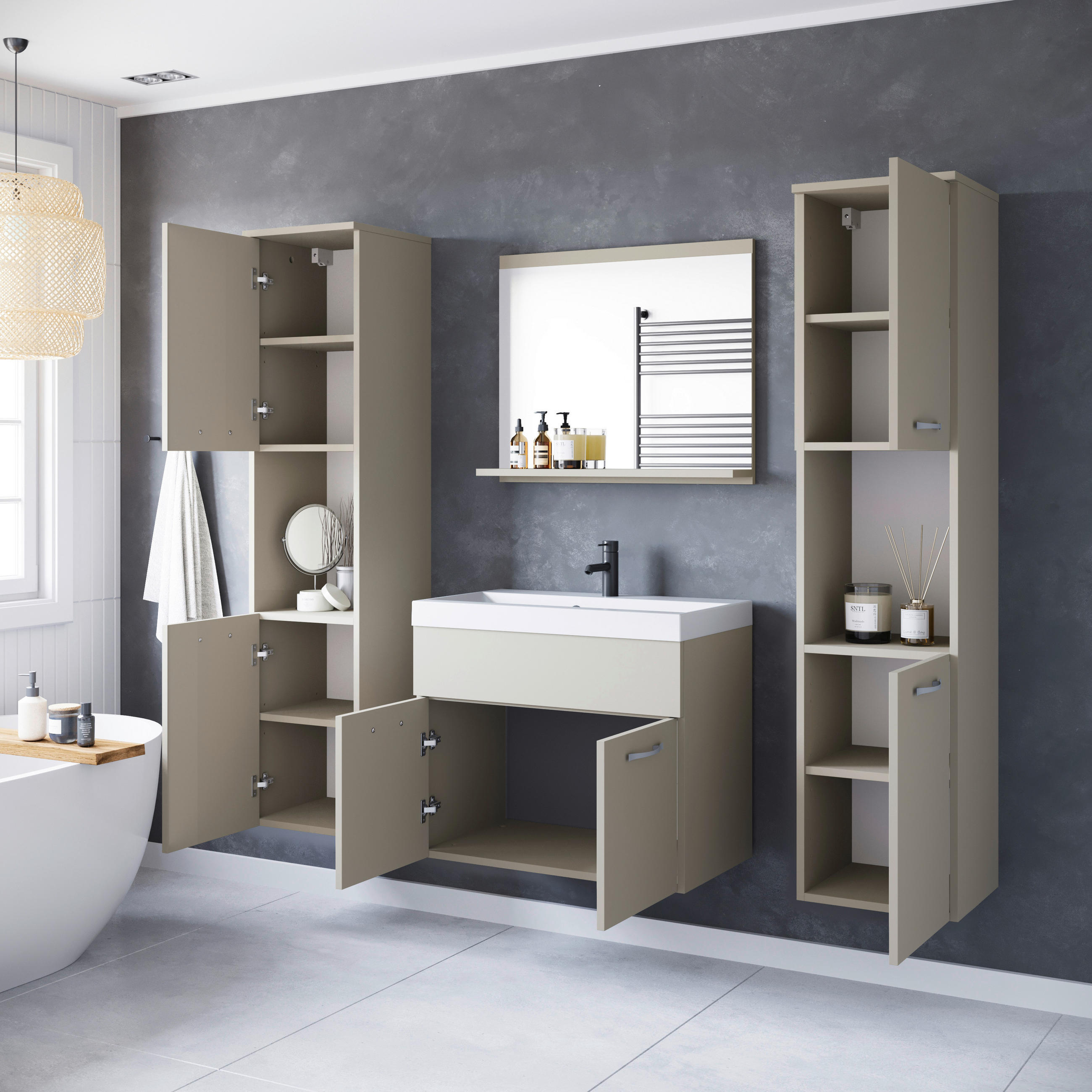 BADEZIMMER 5-teilig  in  - Kaschmir/Weiss, Lifestyle, Keramik/Holzwerkstoff (120,4/132,8/35cm) - P & B