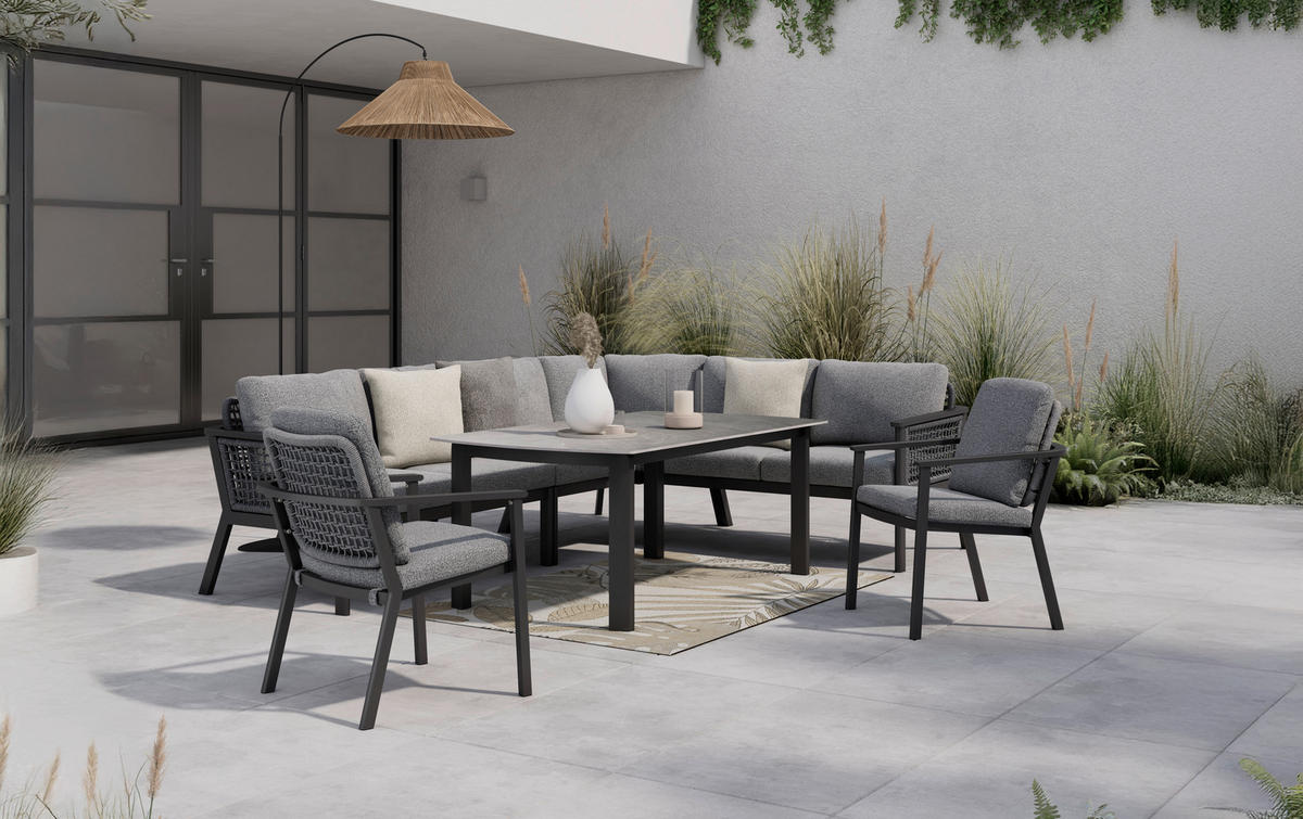 DINING-LOUNGESET 271/209 cm Aluminium  - Anthrazit/Grau, Basics, Textil/Stein (271/209cm) - Amatio