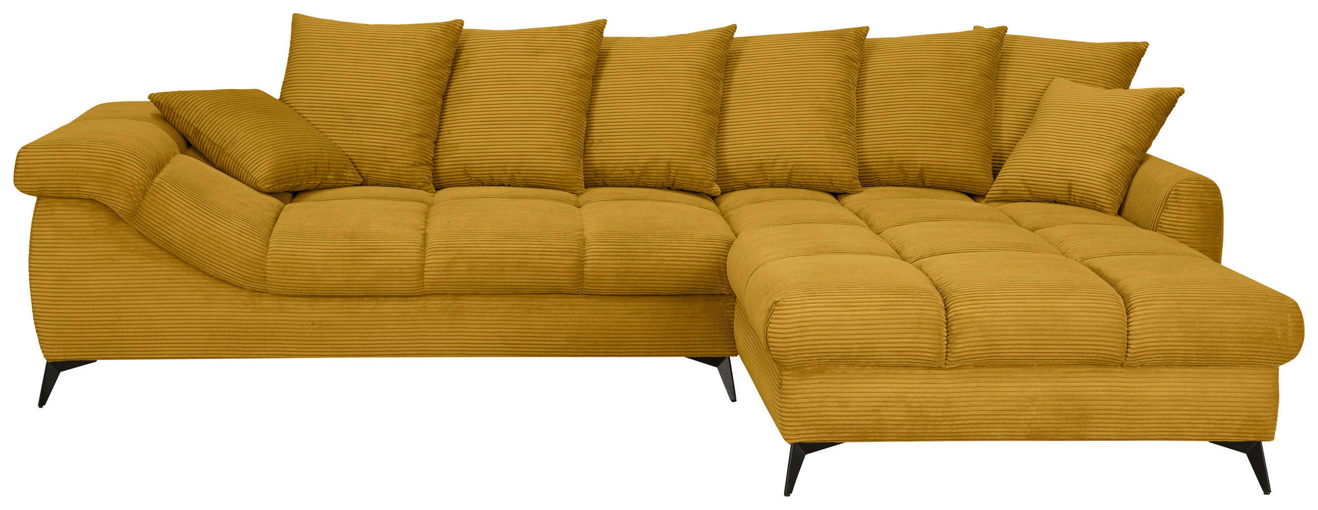 ECKSOFA Currygelb Cord Rückenkissen, Armlehnenkissen, Rücken echt  - Currygelb/Schwarz, KONVENTIONELL, Textil/Metall (332/231cm) - Carryhome