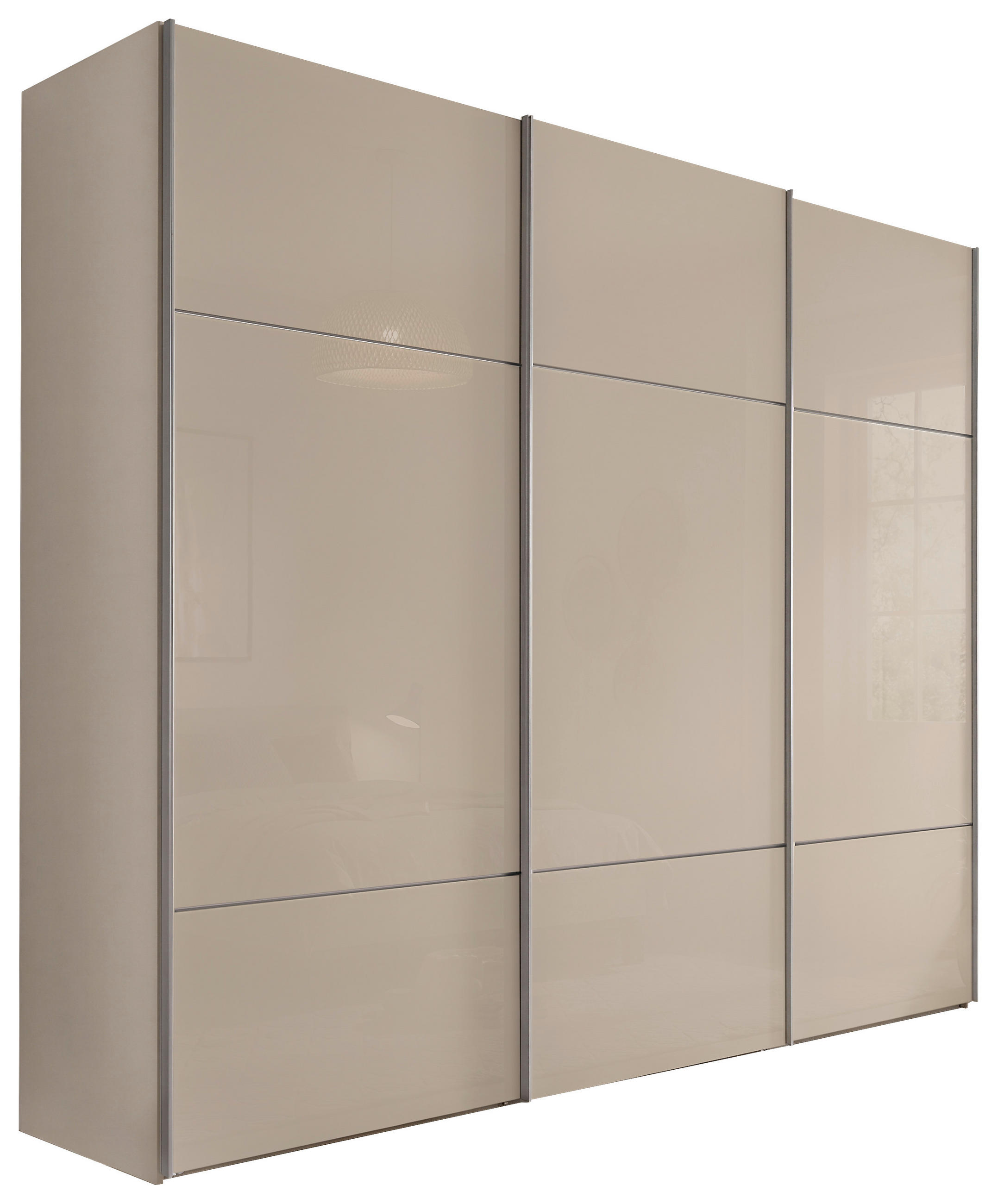 SCHWEBETÜRENSCHRANK 249/222/68 cm 3 Tür(en)-türig Sandfarben  - Sandfarben/Alufarben, Design, Glas/Holzwerkstoff (249/222/68cm) - Moderano