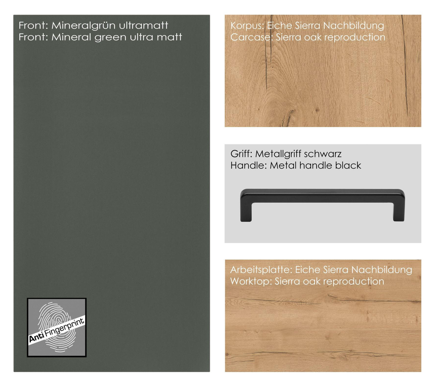 KÜCHENLEERBLOCK Easytouch 330 cm  in Eichefarben, Dunkelgrün  - Dunkelgrün/Eichefarben, MODERN, Holzwerkstoff/Metall (330cm) - Nobilia