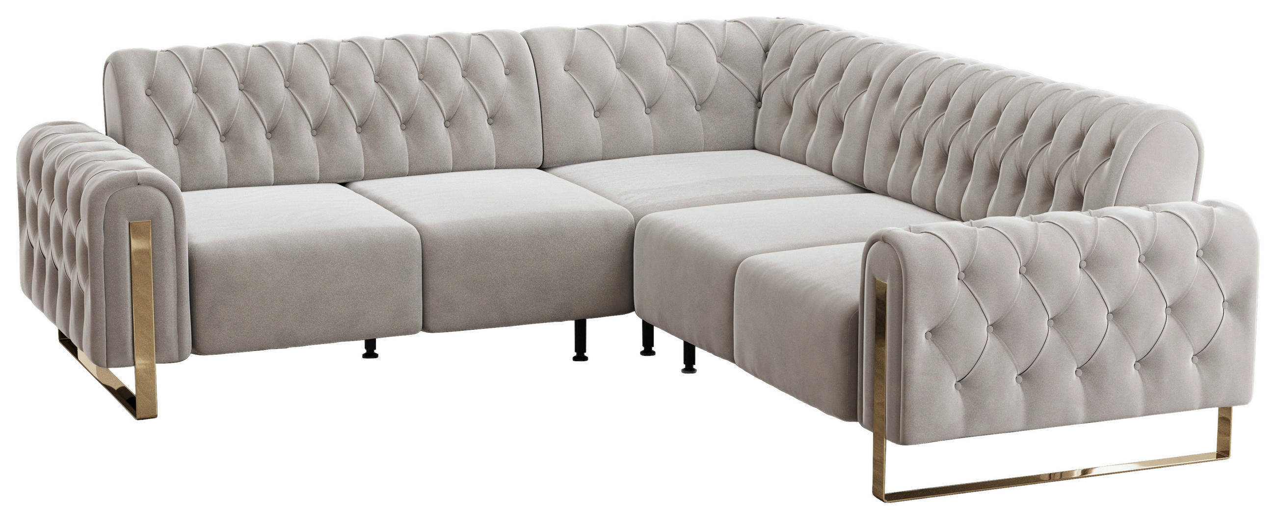 ECKSOFA  Beige Velours  - Beige/Goldfarben, KONVENTIONELL, Textil/Metall (264/264cm) - Carryhome