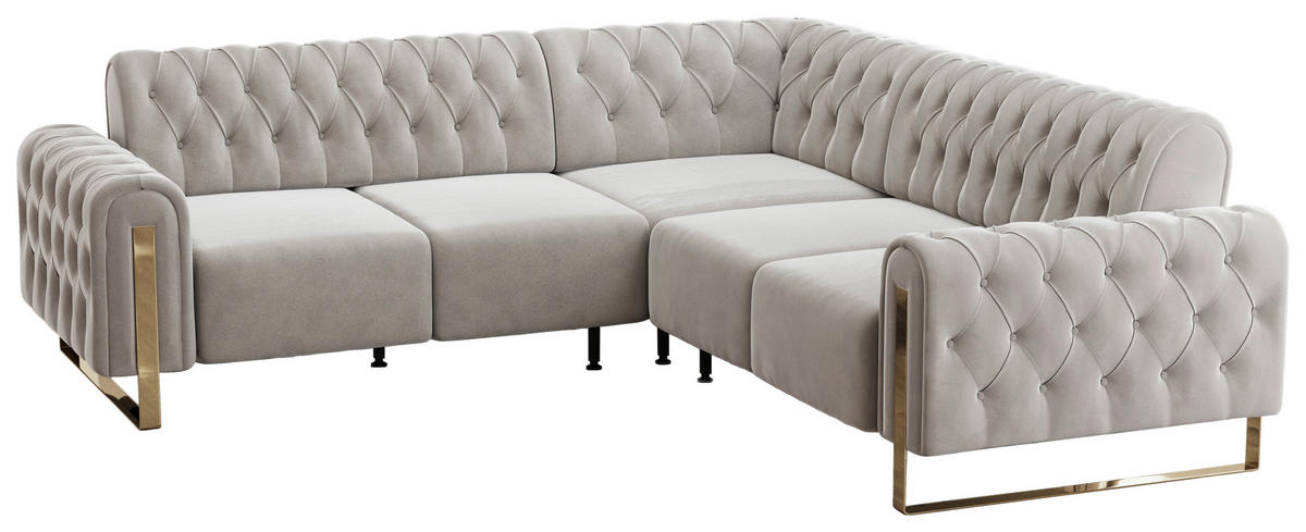 ECKSOFA  in Velours Beige  264/264 cm  - Beige/Goldfarben, KONVENTIONELL, Textil/Metall (264/264cm) - Carryhome