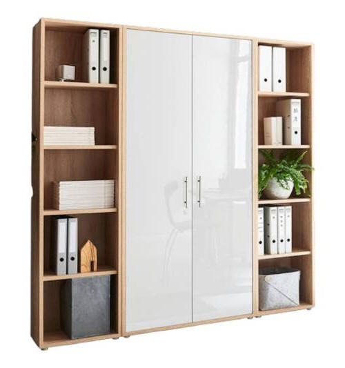 AKTENSCHRANK Sonoma Eiche, Weiß Hochglanz  - Weiß Hochglanz/Sonoma Eiche, MODERN, Holzwerkstoff (173/186/33cm) - MID.YOU