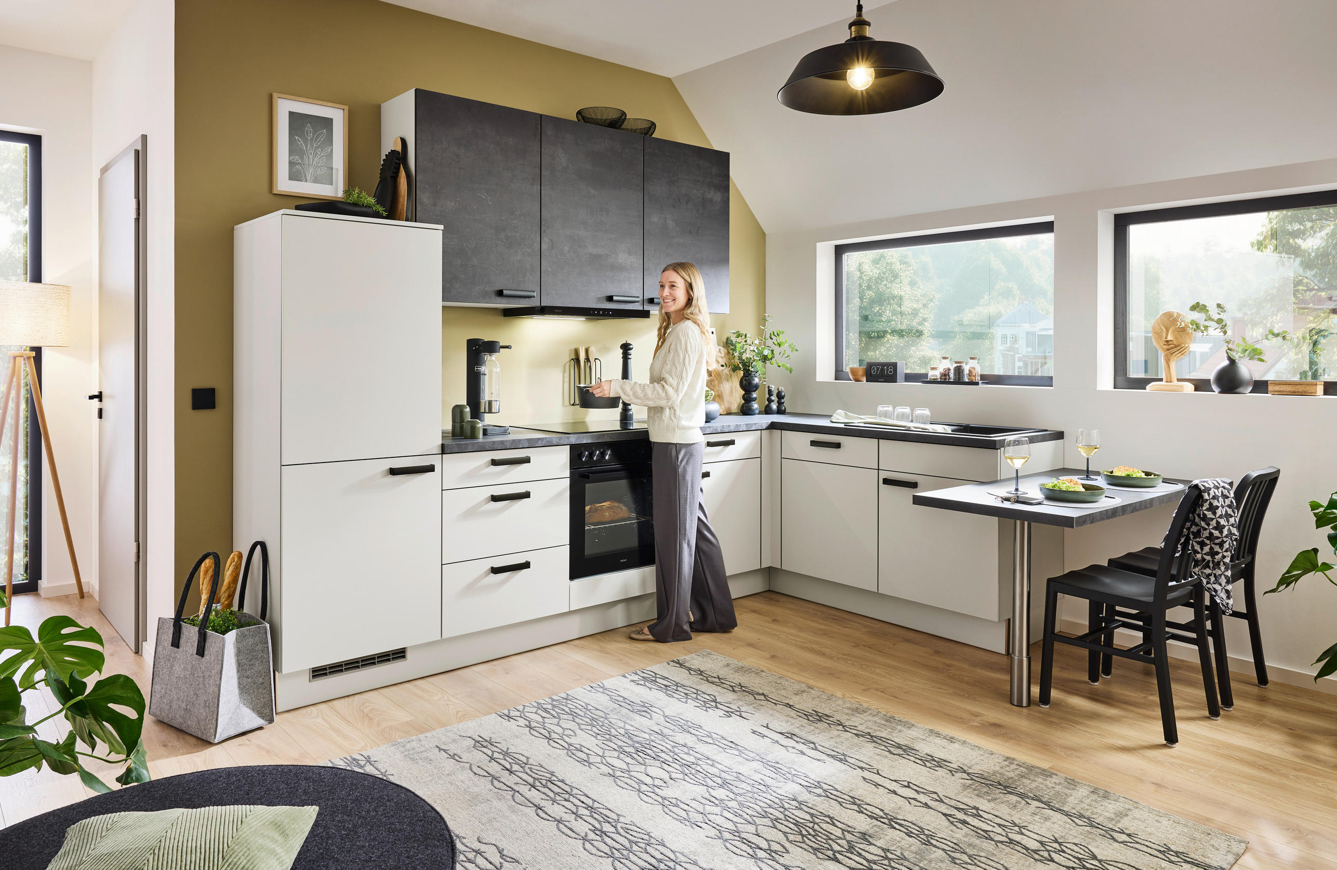 ECKKÜCHE XO 21 305/245 cm  in Hellgrau, Dunkelgrau  - Dunkelgrau/Hellgrau, Design, Holzwerkstoff/Metall (305/245cm) - Xora