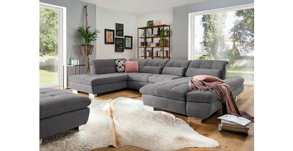 WOHNLANDSCHAFT in Mikrofaser Grau - Chromfarben/Grau, Design, Kunststoff/Textil (211/350/204cm) - Xora