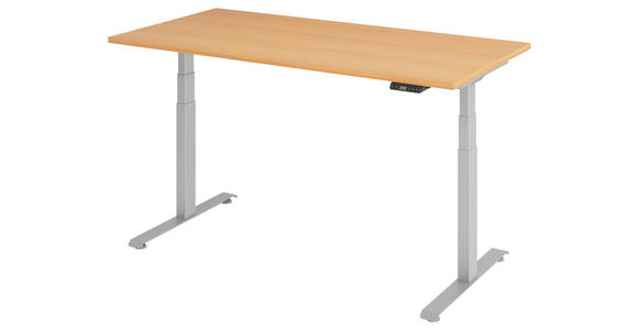 SCHREIBTISCH 160/80/64,5-129,5 cm Silberfarben, Buchefarben höhenverstellbar  - Silberfarben/Buchefarben, KONVENTIONELL, Holzwerkstoff/Metall (160/80/64,5-129,5cm) - Venda