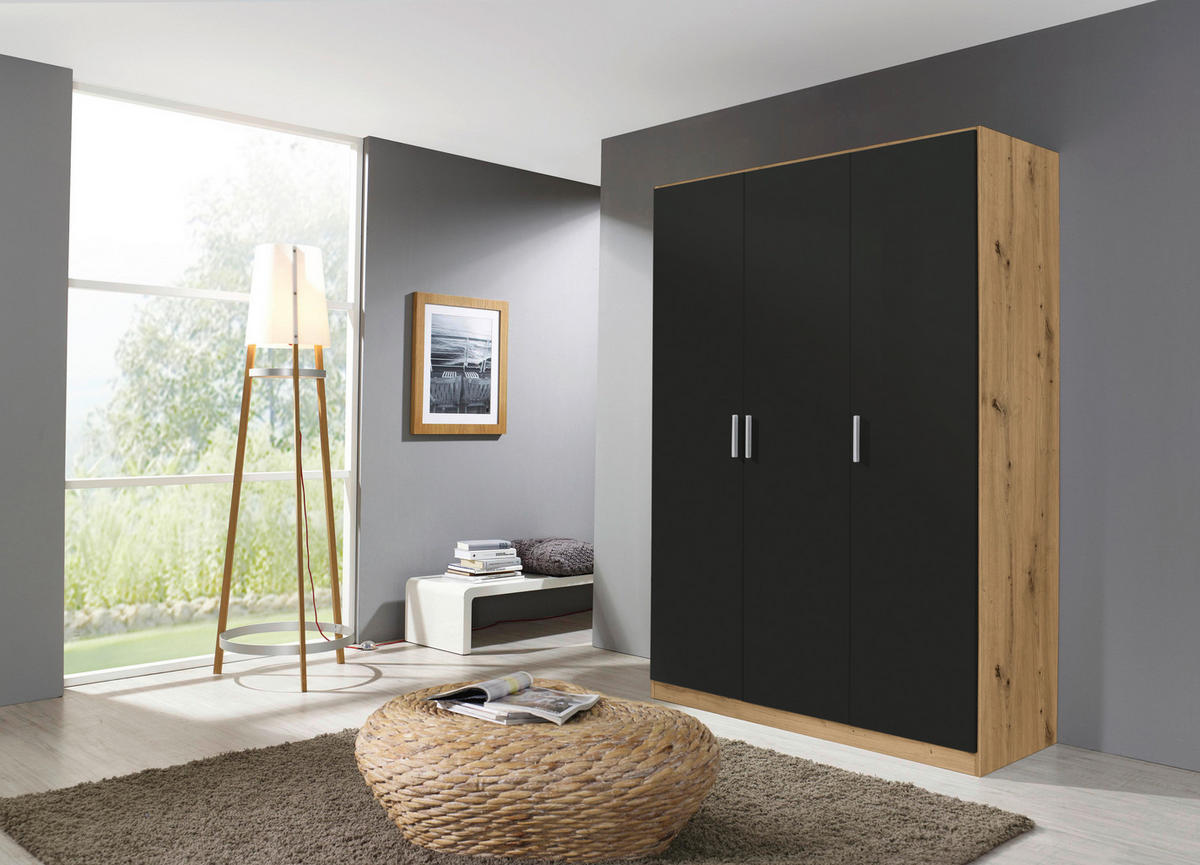 DREHTÜRENSCHRANK 136/197/54 cm 3-türig Eiche Artisan, Grau  - Chromfarben/Eiche Artisan, MODERN, Holzwerkstoff/Kunststoff (136/197/54cm) - Rauch Möbel