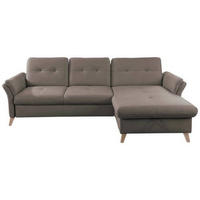ECKSOFA Dunkelgrau Lederlook (vegan)  - Eichefarben/Dunkelgrau, Design, Holz/Textil (268/176cm) - Livetastic